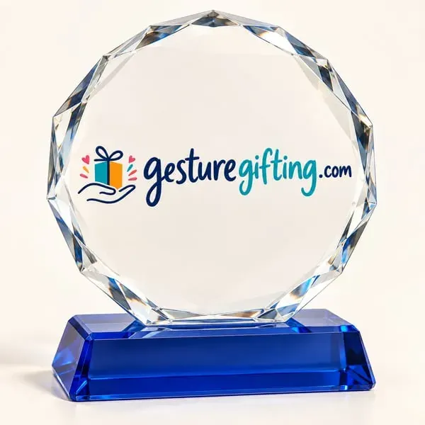 Crystal Award with Blue Base with your logo